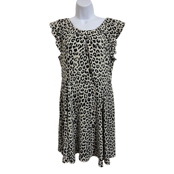 Express Leopard Print Dress Ruffle Sleeve Keyhole Mini Casual Party Size 12 - Picture 1 of 11